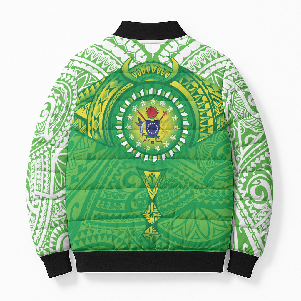 Cook Islands Manta Ray Bomber Puffer Jacket Kuki Airani Tattoo Green Color LT14 - Polynesian Pride