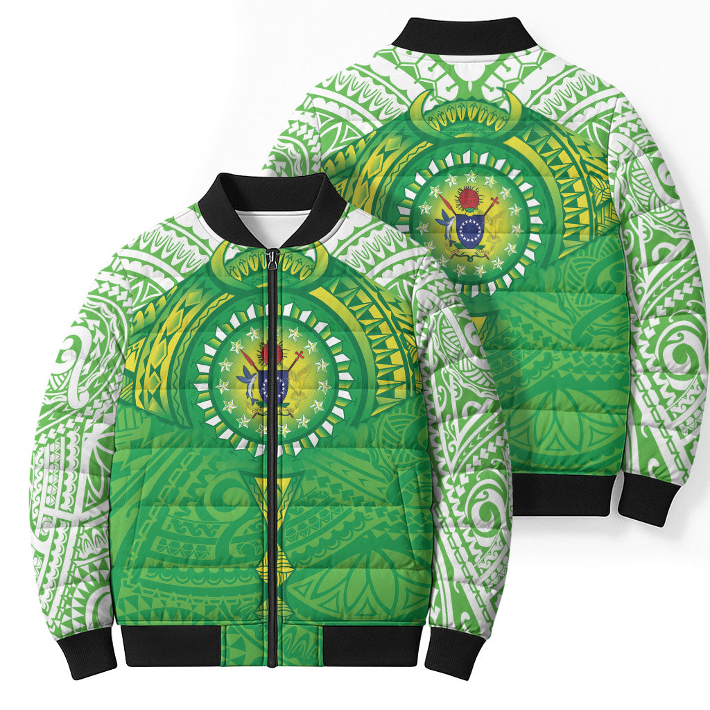 Cook Islands Manta Ray Bomber Puffer Jacket Kuki Airani Tattoo Green Color LT14 - Polynesian Pride