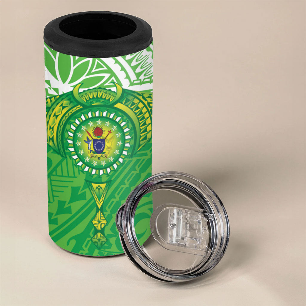 Cook Islands Manta Ray 4 in 1 Can Cooler Tumbler Kuki Airani Tattoo Green Color LT14 - Polynesian Pride