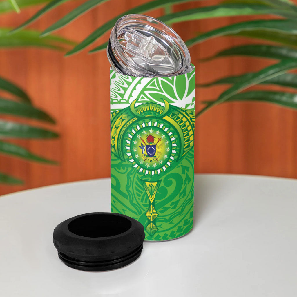 Cook Islands Manta Ray 4 in 1 Can Cooler Tumbler Kuki Airani Tattoo Green Color LT14 - Polynesian Pride