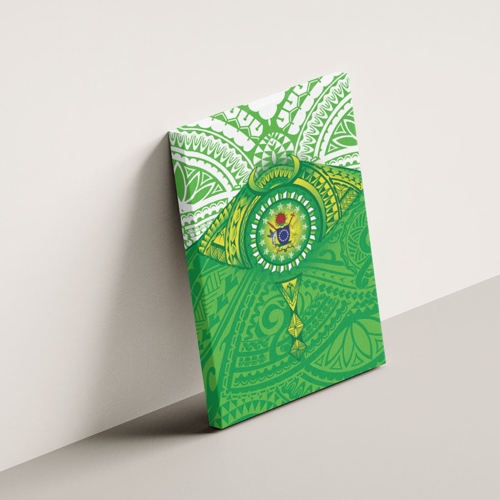 Cook Islands Manta Ray Canvas Wall Art Kuki Airani Tattoo Green Color LT14 - Polynesian Pride