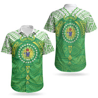 Cook Islands Manta Ray Couples Matching Off Shoulder Maxi Dress and Hawaiian Shirt Kuki Airani Tattoo Green Color LT14 - Polynesian Pride