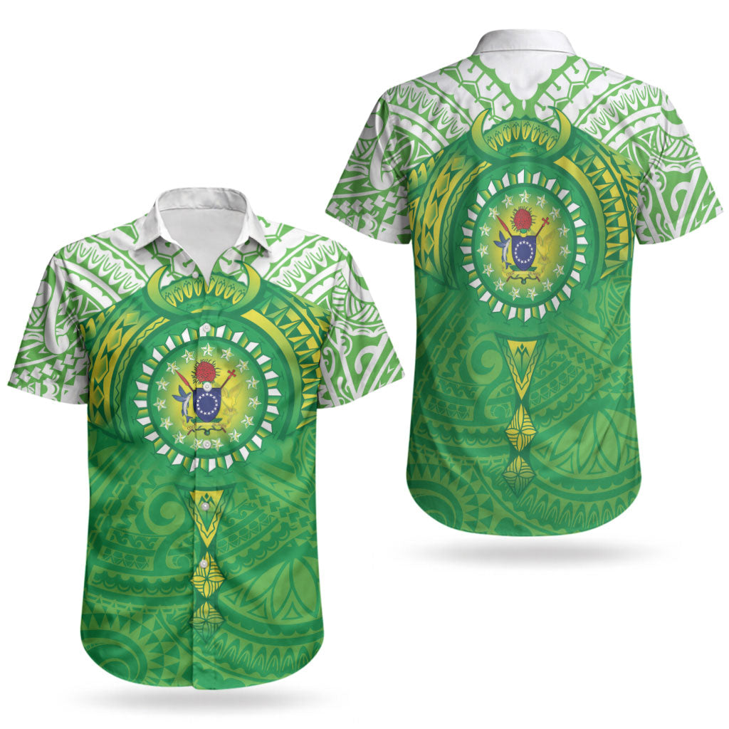 Cook Islands Manta Ray Couples Matching Summer Maxi Dress and Hawaiian Shirt Kuki Airani Tattoo Green Color LT14 - Polynesian Pride