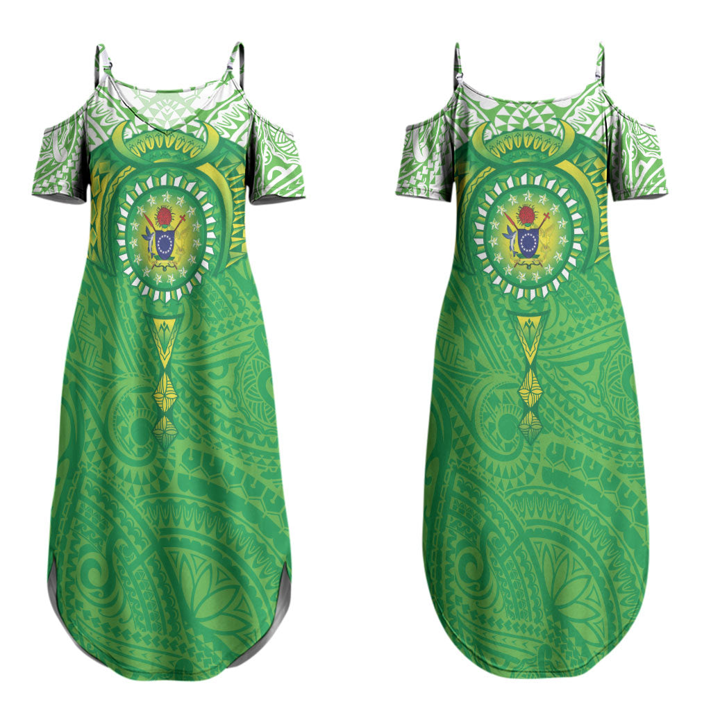 Cook Islands Manta Ray Couples Matching Summer Maxi Dress and Hawaiian Shirt Kuki Airani Tattoo Green Color LT14 - Polynesian Pride