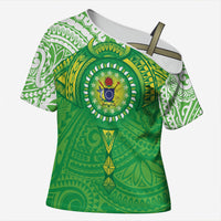 Cook Islands Manta Ray Cross Shoulder Shirt Kuki Airani Tattoo Green Color LT14 Female Green - Polynesian Pride