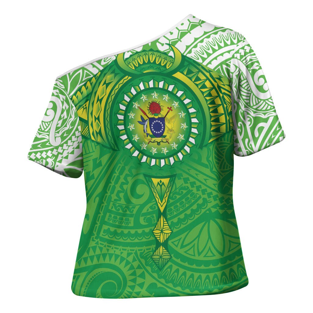 Cook Islands Manta Ray Cross Shoulder Shirt Kuki Airani Tattoo Green Color LT14 - Polynesian Pride