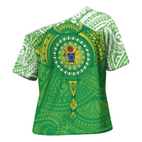Cook Islands Manta Ray Cross Shoulder Shirt Kuki Airani Tattoo Green Color LT14 - Polynesian Pride