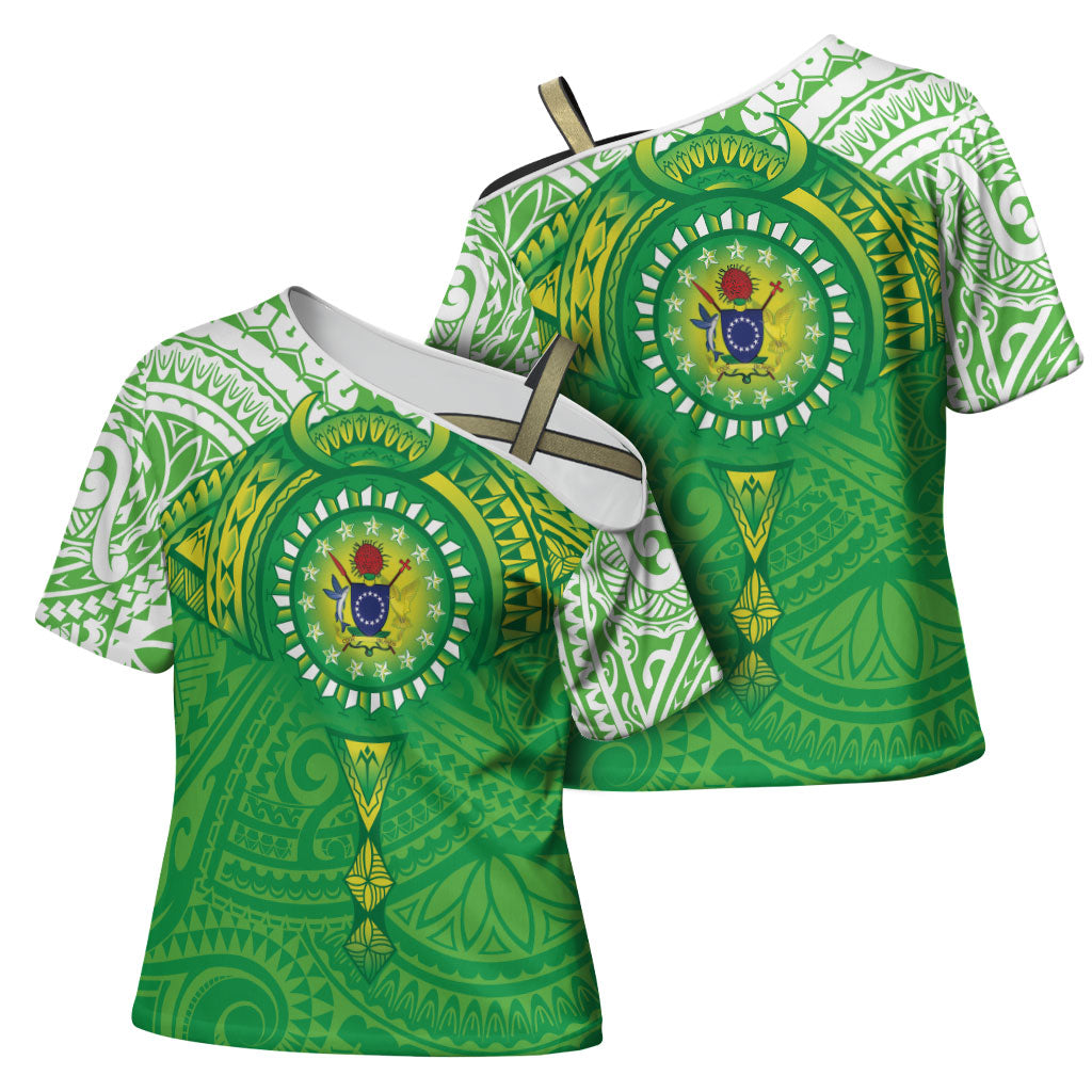 Cook Islands Manta Ray Cross Shoulder Shirt Kuki Airani Tattoo Green Color LT14 - Polynesian Pride