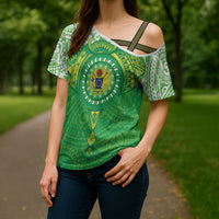 Cook Islands Manta Ray Cross Shoulder Shirt Kuki Airani Tattoo Green Color LT14 - Polynesian Pride