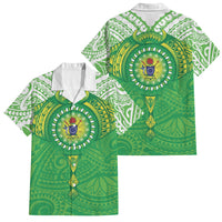 Cook Islands Manta Ray Family Matching Off Shoulder Short Dress and Hawaiian Shirt Kuki Airani Tattoo Green Color LT14 Dad's Shirt - Short Sleeve Green - Polynesian Pride