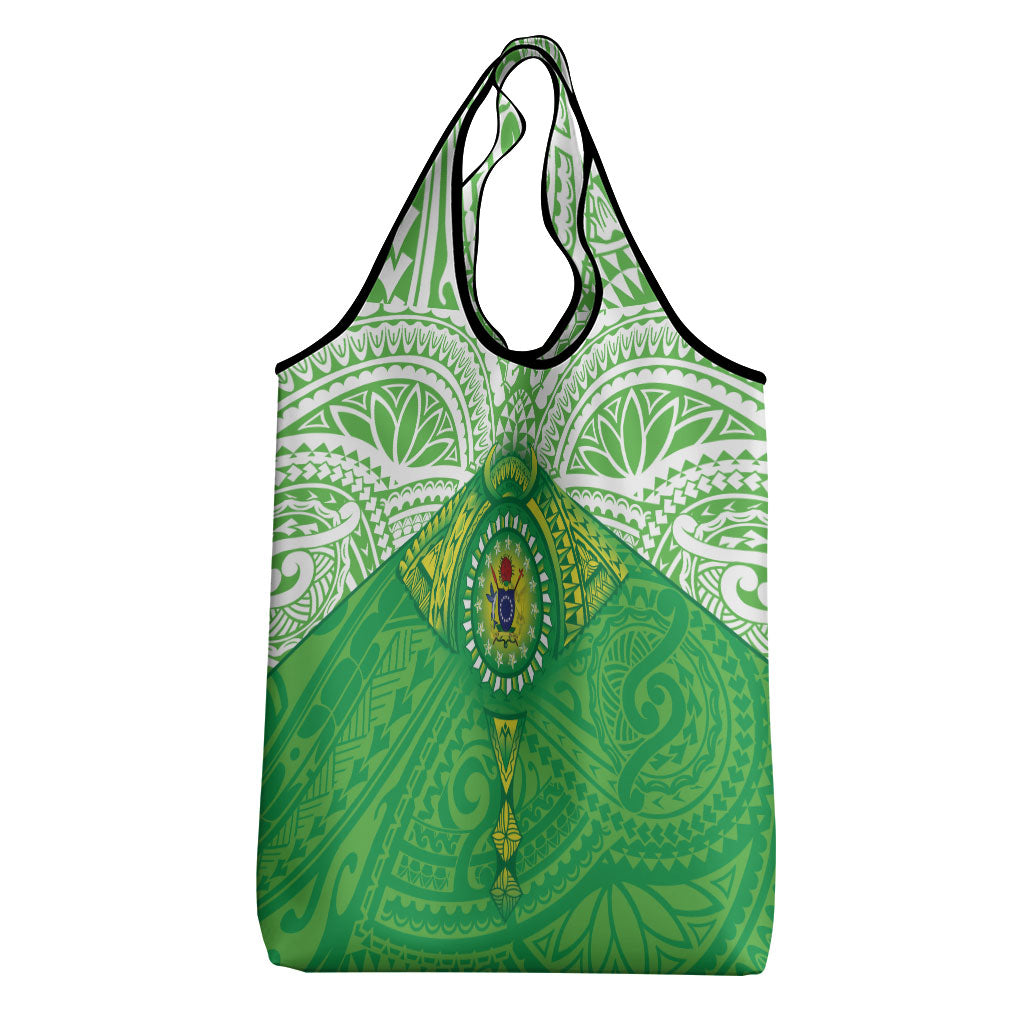Cook Islands Manta Ray Grocery Bag Kuki Airani Tattoo Green Color LT14 - Polynesian Pride