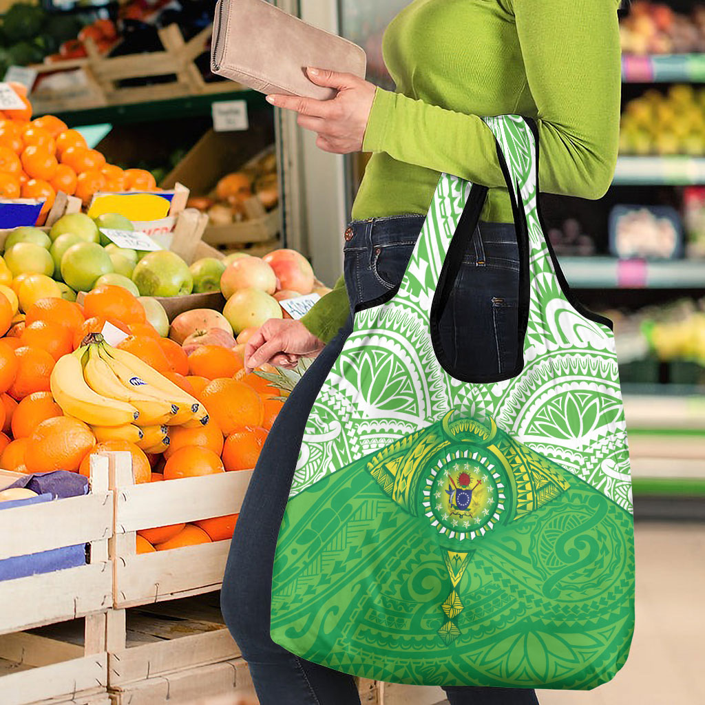 Cook Islands Manta Ray Grocery Bag Kuki Airani Tattoo Green Color LT14 - Polynesian Pride