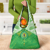 Cook Islands Manta Ray Grocery Bag Kuki Airani Tattoo Green Color LT14 - Polynesian Pride