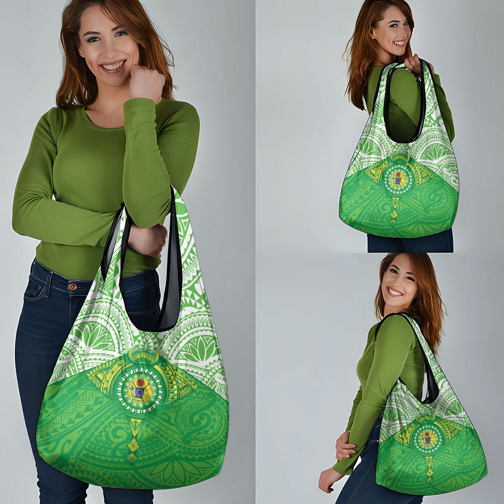 Cook Islands Manta Ray Grocery Bag Kuki Airani Tattoo Green Color LT14 - Polynesian Pride