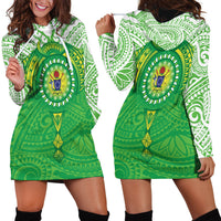 Cook Islands Manta Ray Hoodie Dress Kuki Airani Tattoo Green Color LT14 - Polynesian Pride