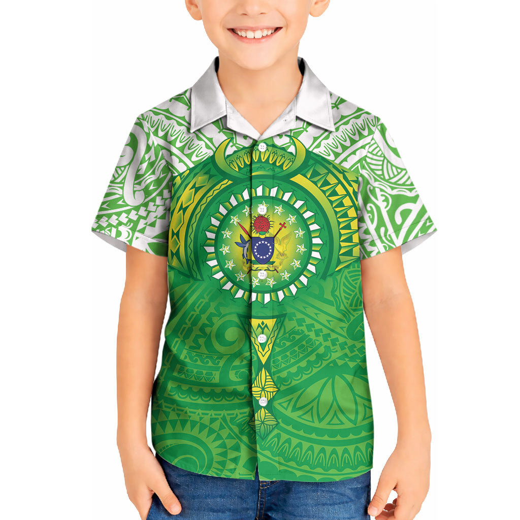 Cook Islands Manta Ray Kid Hawaiian Shirt Kuki Airani Tattoo Green Color LT14 Kid Green - Polynesian Pride