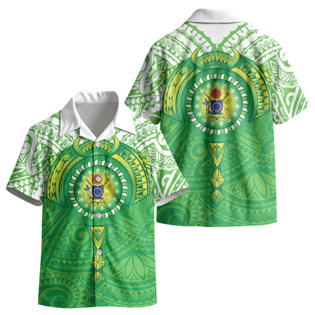 Cook Islands Manta Ray Kid Hawaiian Shirt Kuki Airani Tattoo Green Color LT14 - Polynesian Pride