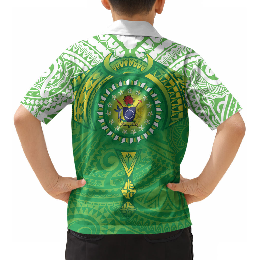 Cook Islands Manta Ray Kid Hawaiian Shirt Kuki Airani Tattoo Green Color LT14 - Polynesian Pride