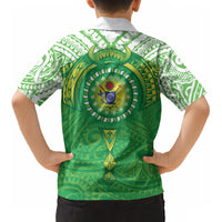 Cook Islands Manta Ray Kid Hawaiian Shirt Kuki Airani Tattoo Green Color LT14 - Polynesian Pride
