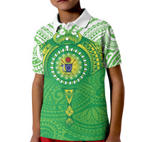 Cook Islands Manta Ray Kid Polo Shirt Kuki Airani Tattoo Green Color LT14 Kid Green - Polynesian Pride