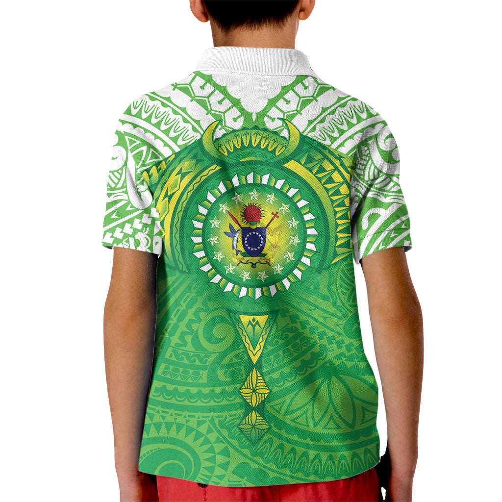 Cook Islands Manta Ray Kid Polo Shirt Kuki Airani Tattoo Green Color LT14 - Polynesian Pride