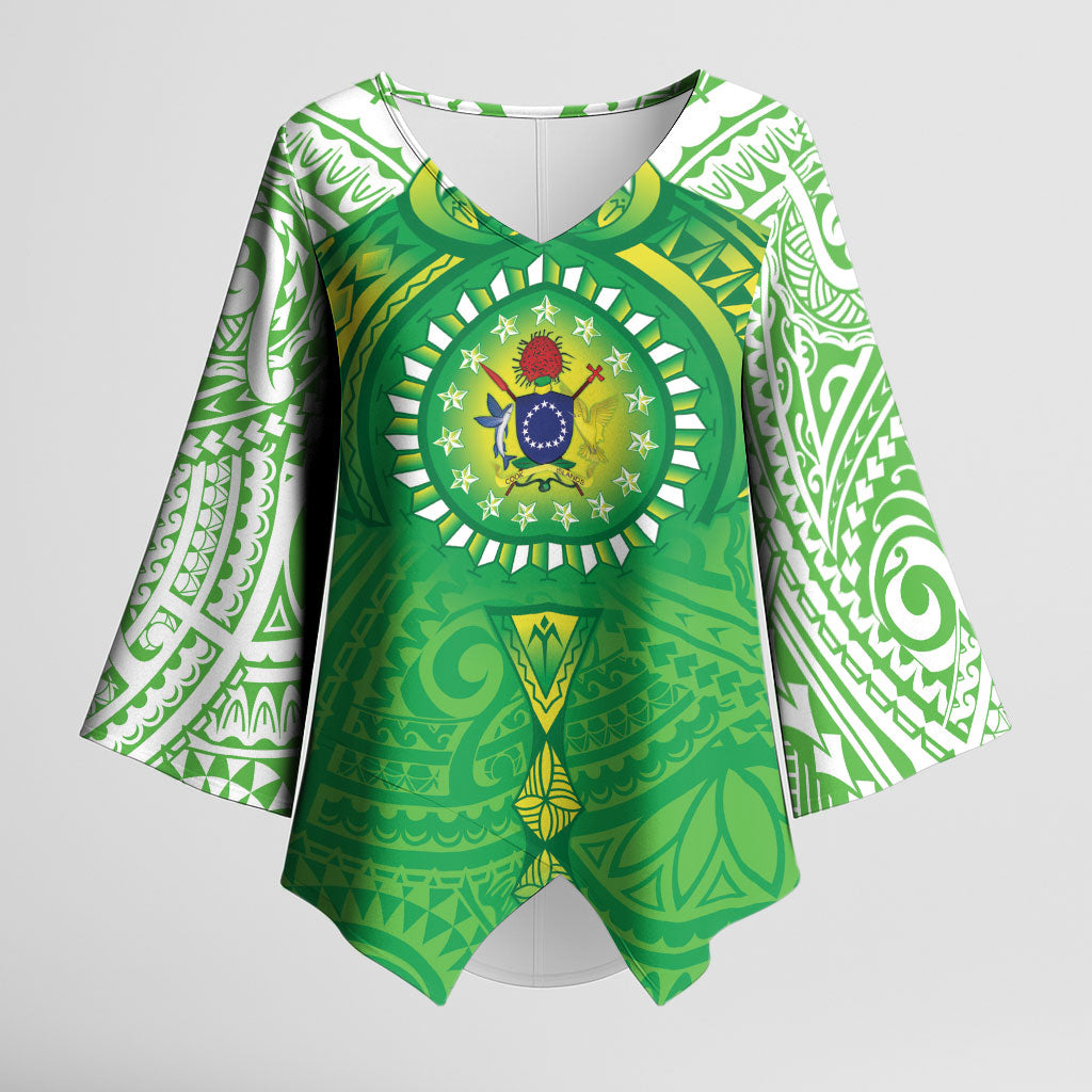 Cook Islands Manta Ray Kimono Sleeve Blouse Kuki Airani Tattoo Green Color LT14 Female Green - Polynesian Pride