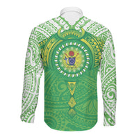 Cook Islands Manta Ray Long Sleeve Button Shirt Kuki Airani Tattoo Green Color LT14 - Polynesian Pride