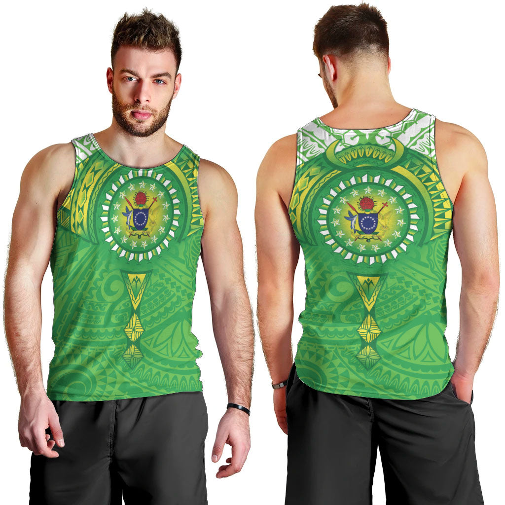 Cook Islands Manta Ray Men Tank Top Kuki Airani Tattoo Green Color LT14 - Polynesian Pride
