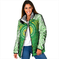 Cook Islands Manta Ray Padded Jacket Kuki Airani Tattoo Green Color LT14 Women Green - Polynesian Pride