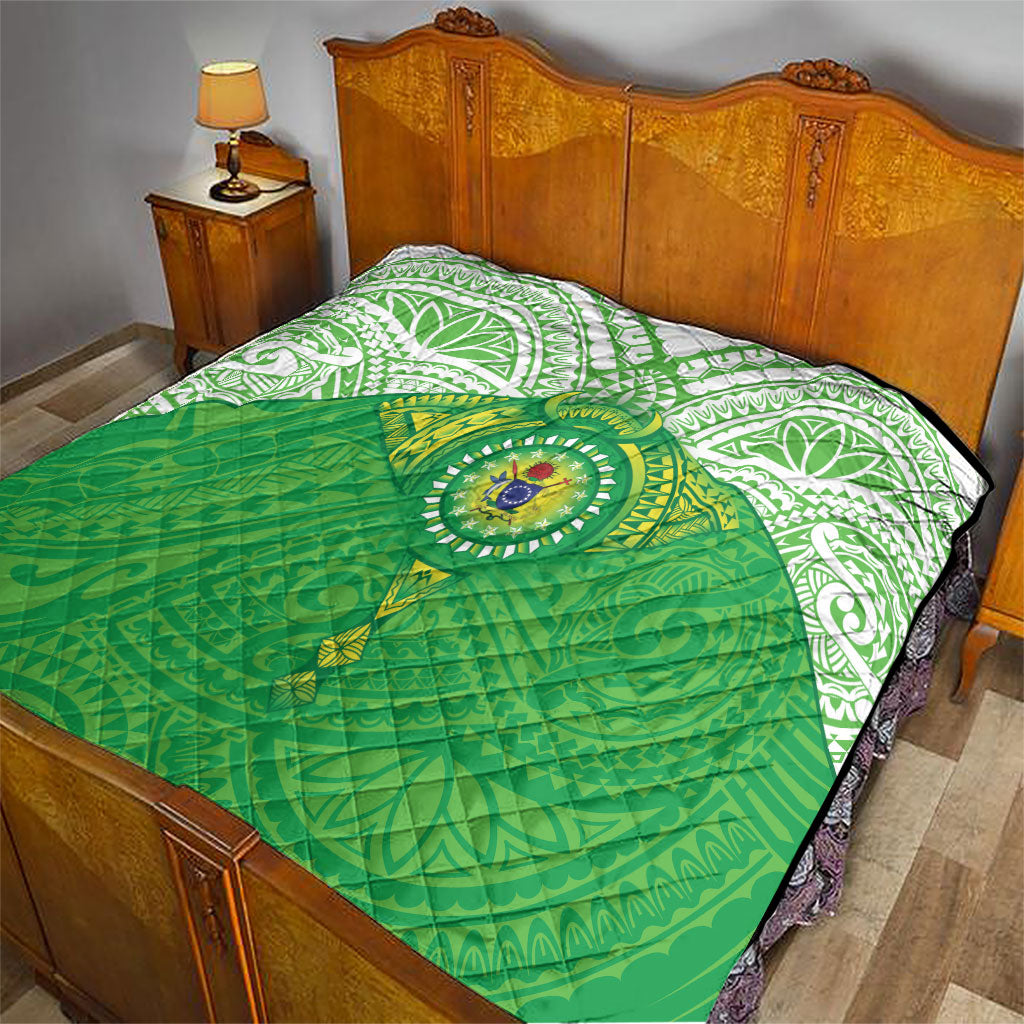 Cook Islands Manta Ray Quilt Kuki Airani Tattoo Green Color LT14 - Polynesian Pride