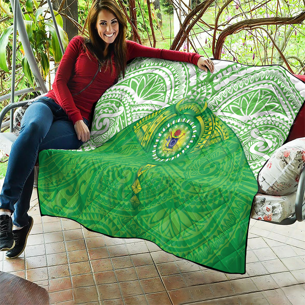 Cook Islands Manta Ray Quilt Kuki Airani Tattoo Green Color LT14 - Polynesian Pride