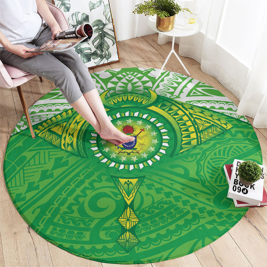 Cook Islands Manta Ray Round Carpet Kuki Airani Tattoo Green Color LT14 - Polynesian Pride