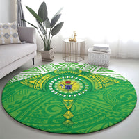 Cook Islands Manta Ray Round Carpet Kuki Airani Tattoo Green Color LT14 - Polynesian Pride