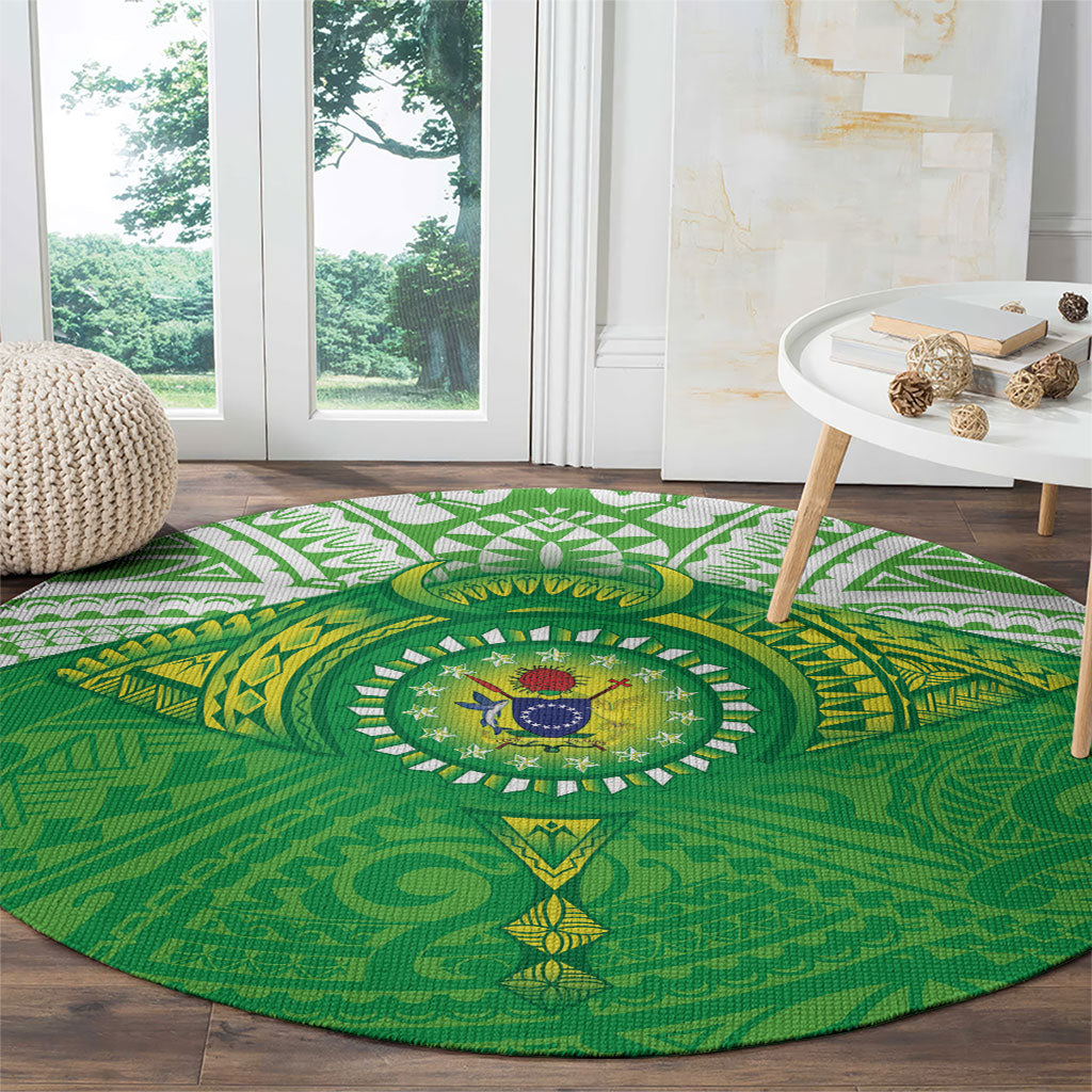 Cook Islands Manta Ray Round Carpet Kuki Airani Tattoo Green Color LT14 - Polynesian Pride