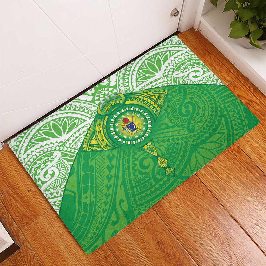 Cook Islands Manta Ray Rubber Doormat Kuki Airani Tattoo Green Color LT14 - Polynesian Pride