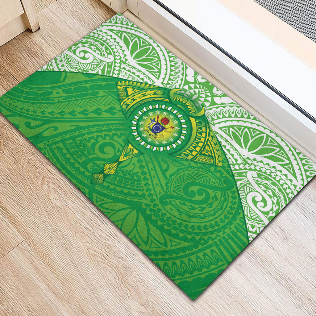 Cook Islands Manta Ray Rubber Doormat Kuki Airani Tattoo Green Color LT14 - Polynesian Pride