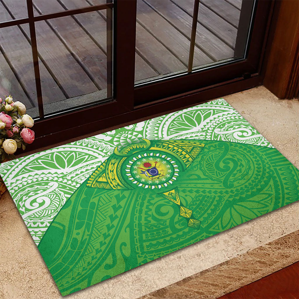 Cook Islands Manta Ray Rubber Doormat Kuki Airani Tattoo Green Color LT14 - Polynesian Pride