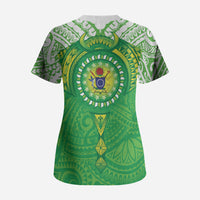 Cook Islands Manta Ray Scrub Top Kuki Airani Tattoo Green Color LT14 - Polynesian Pride