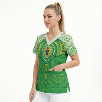 Cook Islands Manta Ray Scrub Top Kuki Airani Tattoo Green Color LT14 - Polynesian Pride