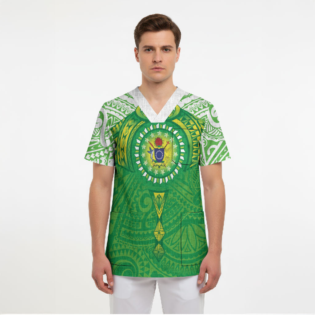 Cook Islands Manta Ray Scrub Top Kuki Airani Tattoo Green Color LT14 - Polynesian Pride