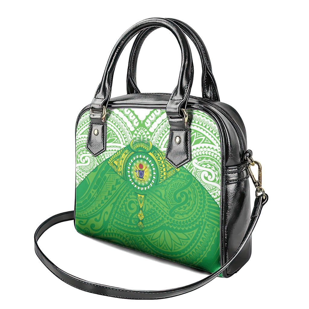 Cook Islands Manta Ray Shoulder Handbag Kuki Airani Tattoo Green Color LT14 - Polynesian Pride