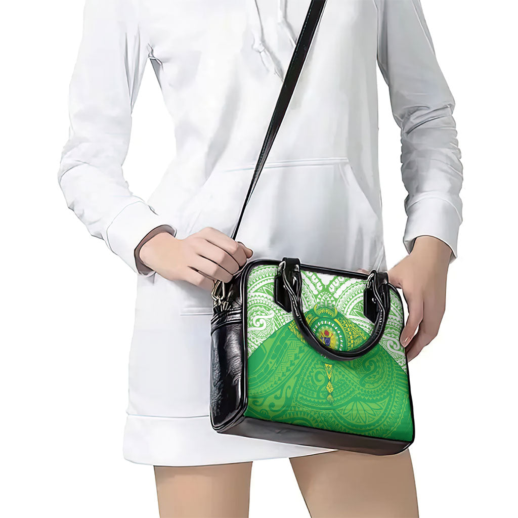 Cook Islands Manta Ray Shoulder Handbag Kuki Airani Tattoo Green Color LT14 - Polynesian Pride