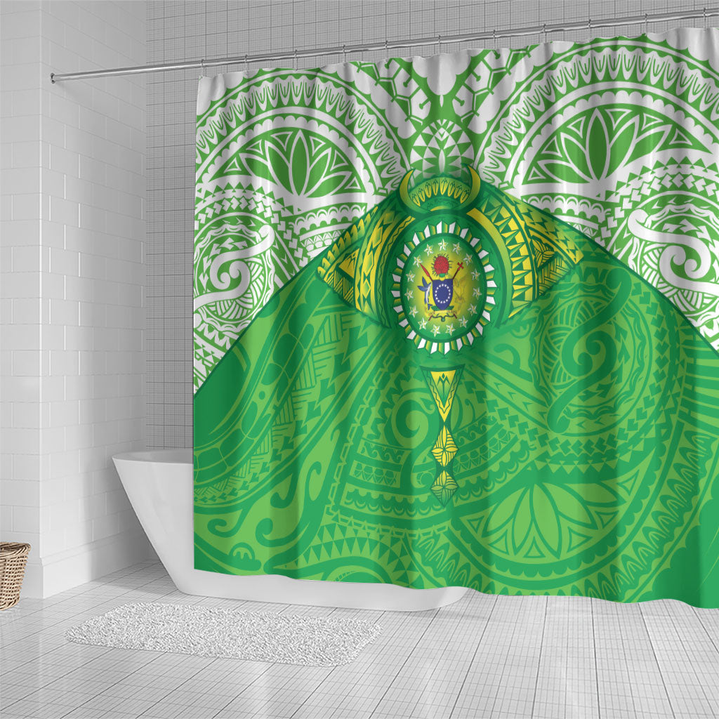Cook Islands Manta Ray Shower Curtain Kuki Airani Tattoo Green Color LT14 - Polynesian Pride