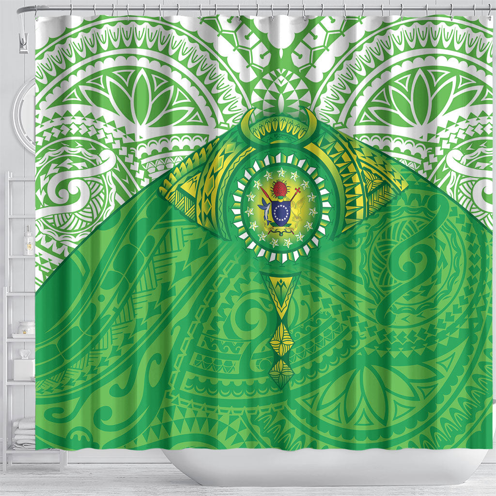 Cook Islands Manta Ray Shower Curtain Kuki Airani Tattoo Green Color LT14 - Polynesian Pride