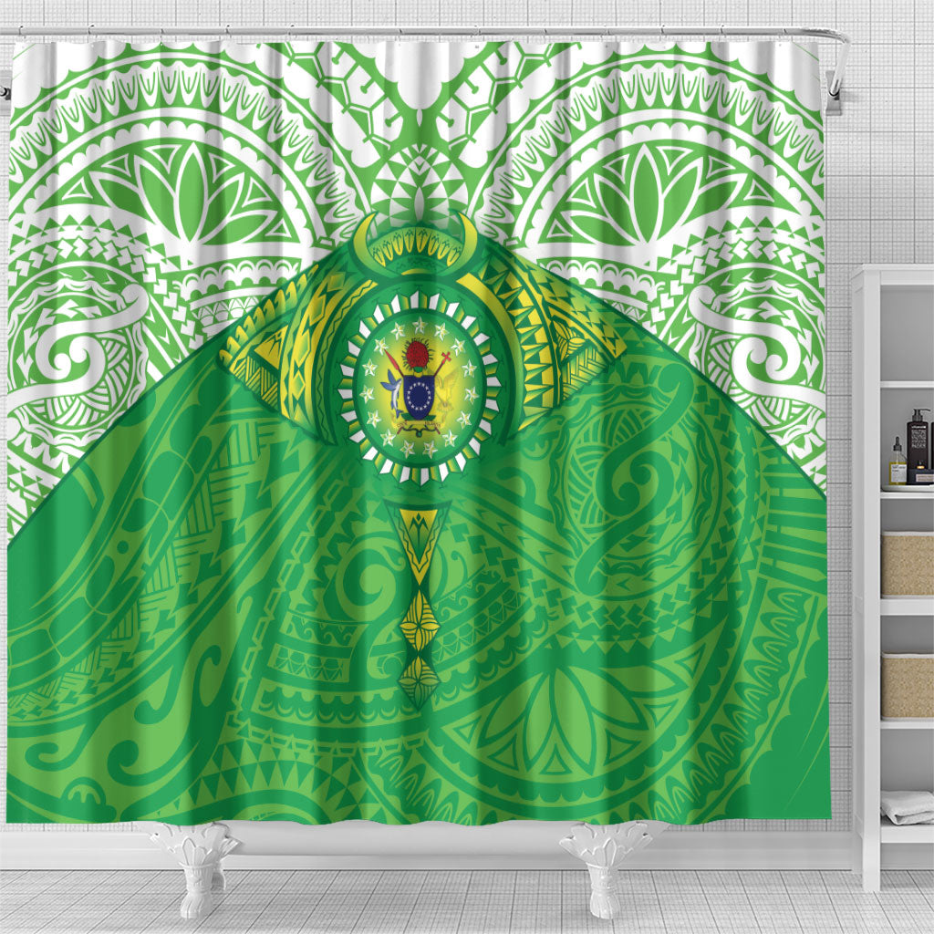 Cook Islands Manta Ray Shower Curtain Kuki Airani Tattoo Green Color LT14 - Polynesian Pride