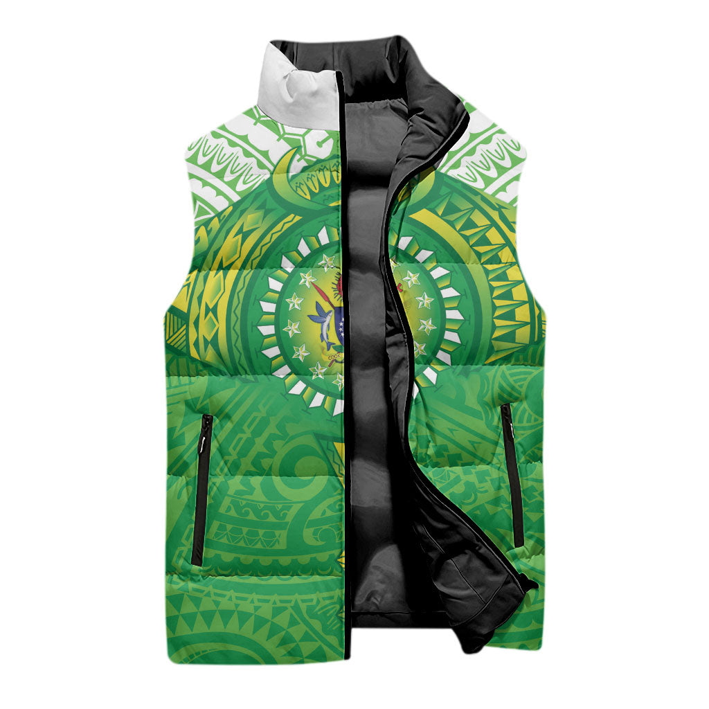 Cook Islands Manta Ray Sleeveless Puffer Jacket Kuki Airani Tattoo Green Color LT14 - Polynesian Pride