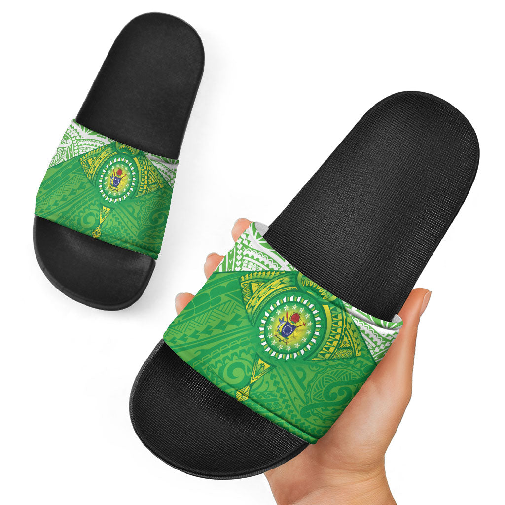 Cook Islands Manta Ray Slide Sandals Kuki Airani Tattoo Green Color LT14 - Polynesian Pride