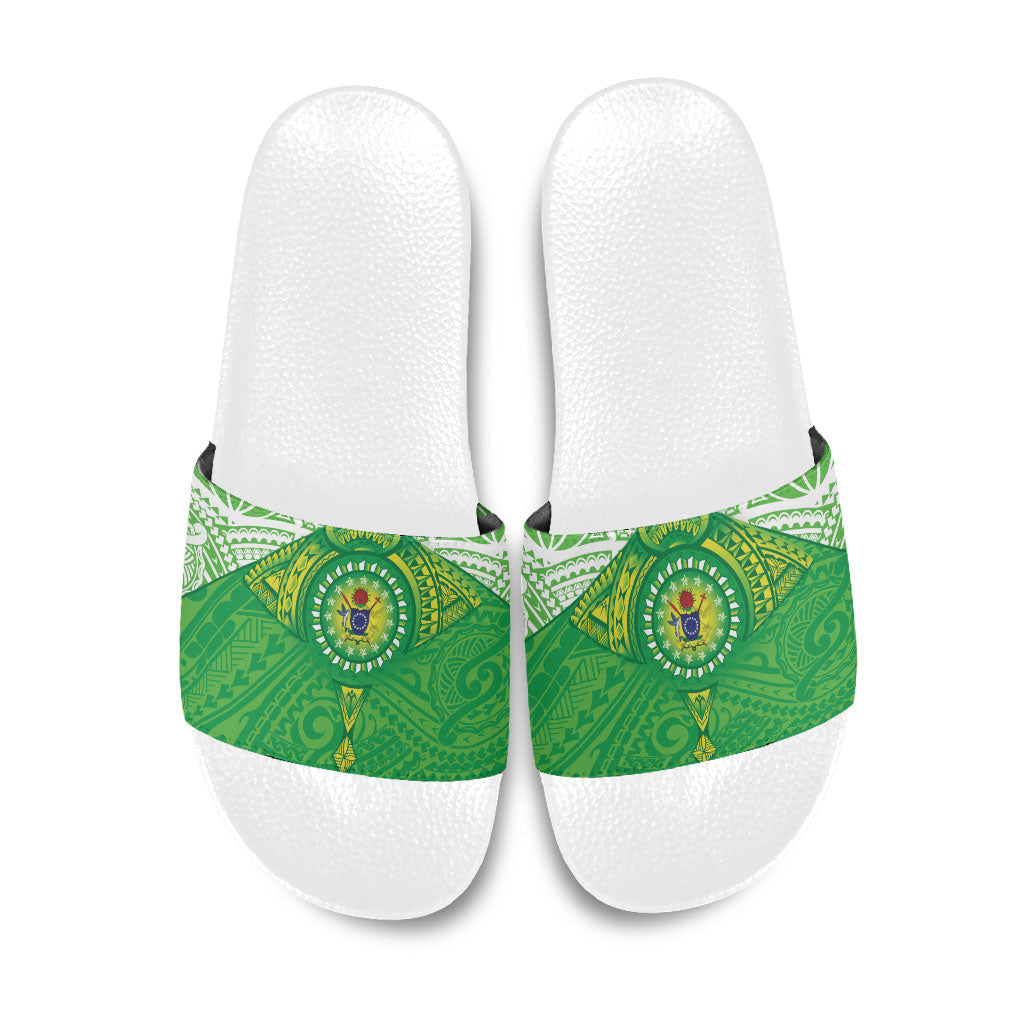 Cook Islands Manta Ray Slide Sandals Kuki Airani Tattoo Green Color LT14 Green - Polynesian Pride