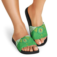 Cook Islands Manta Ray Slide Sandals Kuki Airani Tattoo Green Color LT14 - Polynesian Pride