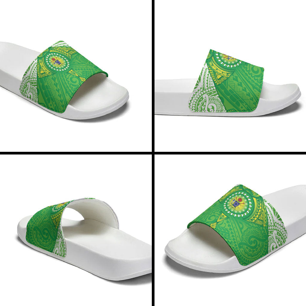 Cook Islands Manta Ray Slide Sandals Kuki Airani Tattoo Green Color LT14 - Polynesian Pride